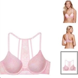 NEW VICTORIA’S SECRET PINK LACE STRAPPY BRA FRONT CLOSURE HALTER BACK 36C